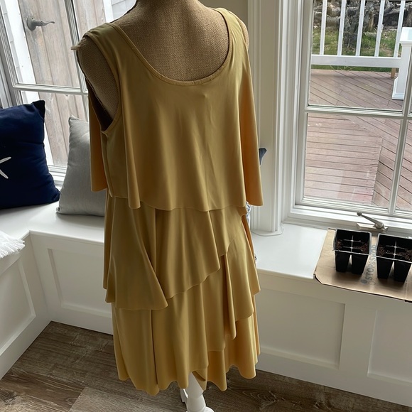 Joseph Ribkoff Mustard color layered ruffle  dress - Picture 2 of 9